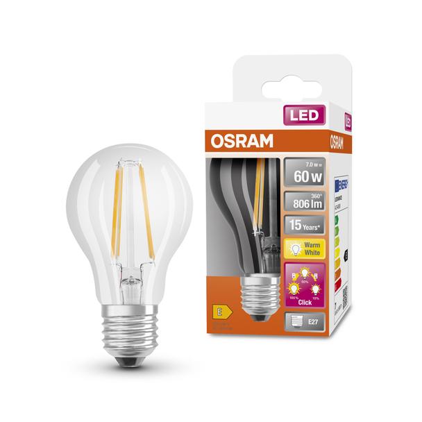 Lampa LED STAR+ CL A60 DIM Duo Click FILAMENT 7W 827 E27