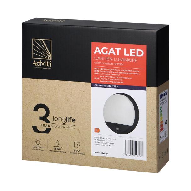 AGAT LED 15W, oprawa ogrodowa z czujnikiem ruchu, 140st, 1100lm, IP54, 4000K, czarna AD-OP-6112BLPMR4 ORNO