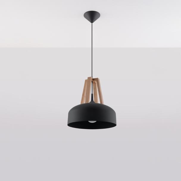 Sollux Lampa wisząca CASCO czarna/naturalne drewno SL.0390
