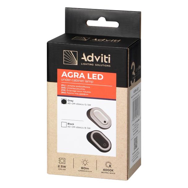 AGRA lampka podszafkowa LED 2,5W, 80lm, 4000K, z włącznikiem bezdotykowym, szara AD-OM-6564L4/G/SW ORNO