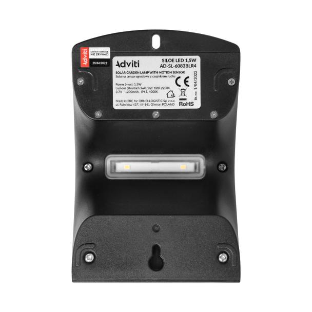 SILOE LED 1,5W, lampa solarna z czujnikiem ruchu 120st, 190lm, IP65, 4000K, 1200mAh, podwójne źródło AD-SL-6083BLR4 ORNO