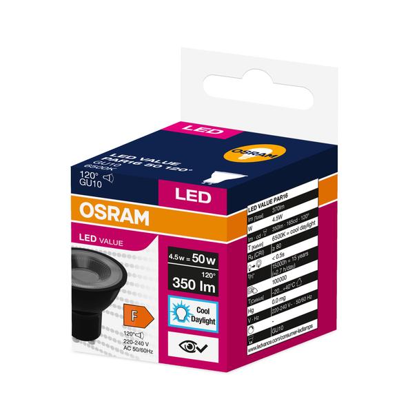 Lampa LED VALUE PAR16 50 120 4,5W/865 230V GU10 BK