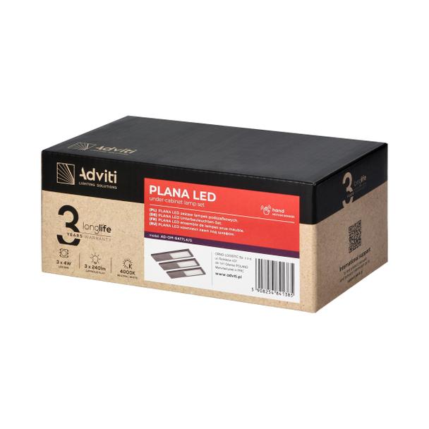 PLANA zestaw 3 lamp podszafkowych LED, 3x4W, 3x240lm, 4000K, z włącznikiem bezdotykowym, szare AD-OM-6477L4/G ORNO