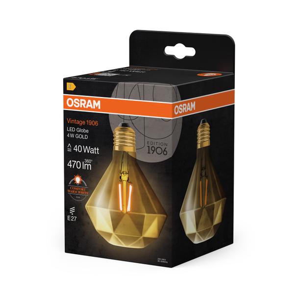 Lampa LED Vintage 1906 CL DIAMOND Filament szkło przezroczyste GOLD 40 non-dim 4,5W 825 E27