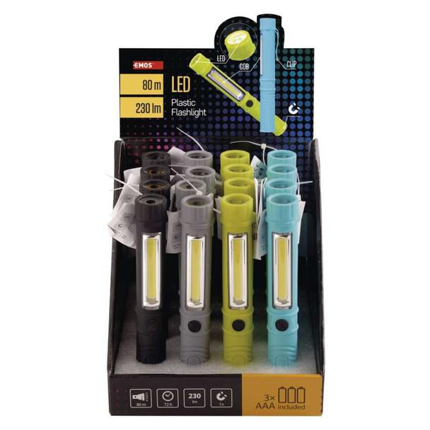 Latarka LED 3W 230lm COB 3×AAA 1LED /opakowanie =16szt./ P3897 EMOS