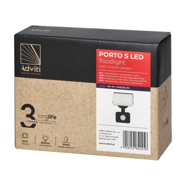 PORTO S LED 10W naświetlacz z PIR, 800lm, IP44, 4000K, aluminium + poliwęglan AD-NL-6462BLR4 ORNO