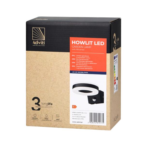 HOWLIT LED 20W, oprawa ogrodowa z czujnikiem ruchu, 1800lm, IP65, 4000K, czarna AD-OP-6205BLPMR4 ORNO