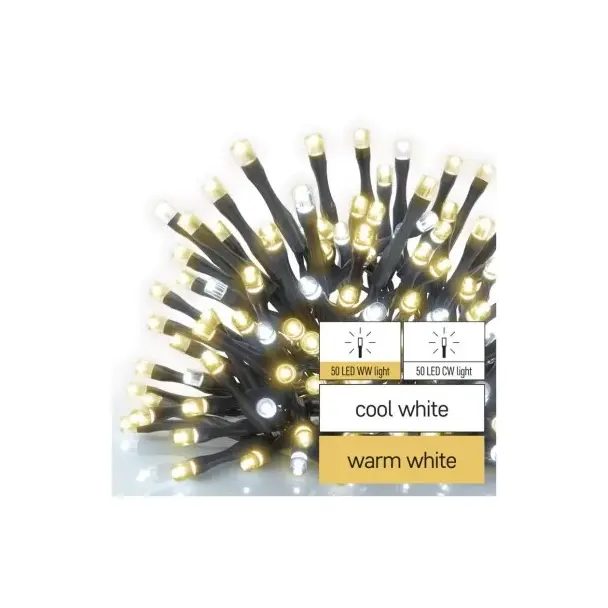 Oświetlenie łączone Standard - łańcuch 100 LED 10m ciepła + zimna biel, IP44, timer D1AN01 EMOS