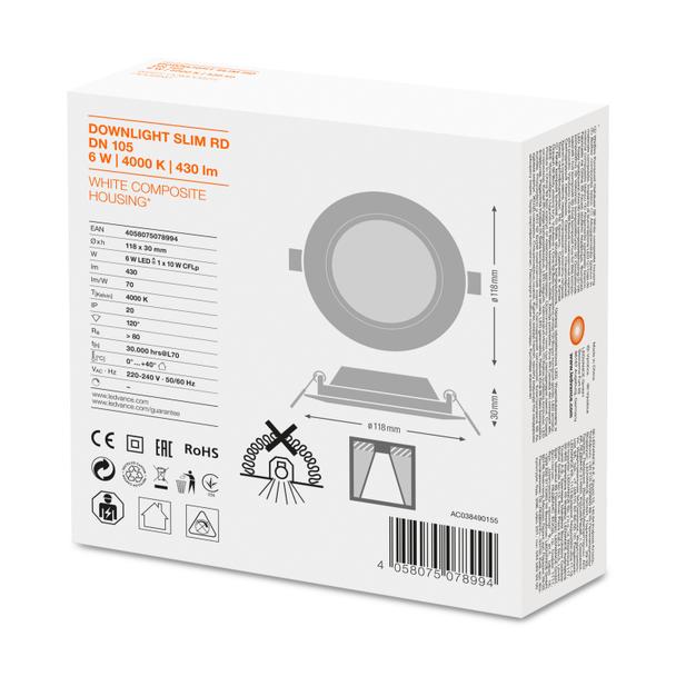 Oprawa DOWNLIGHT SLIM DN105 6W 4000K WT IP20