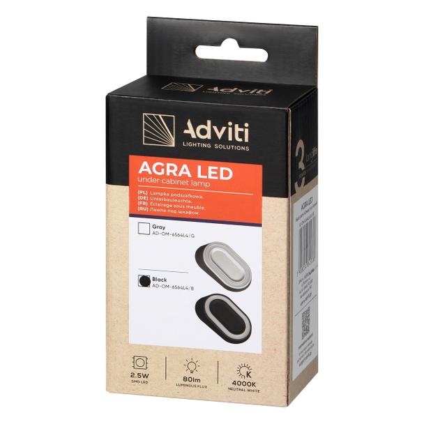 AGRA lampka podszafkowa LED 2,5W, 80lm, 4000K, czarna AD-OM-6564L4/B ORNO