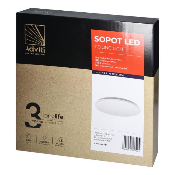 SOPOT plafon LED 24W, 2565 lm, 4000K, klosz PVC, IP20 AD-PL-6461WLZM4 ORNO