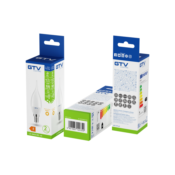 ŻARÓWKA LED, C30L, 14 LED SMD 2835, CIEPŁY BIAŁY, E14, 6W, AC220-240V, KĄT ŚWIECENIA  160*, 470LM