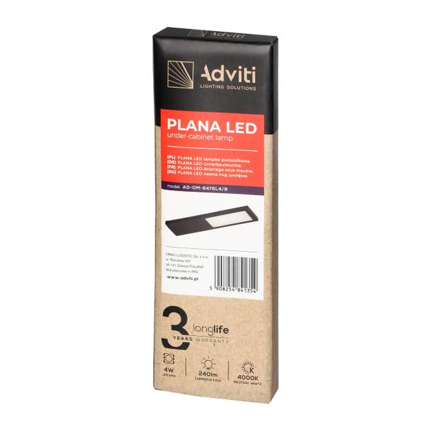 PLANA lampka podszafkowa LED 4W, 240lm, 4000K, czarna AD-OM-6476L4/B ORNO