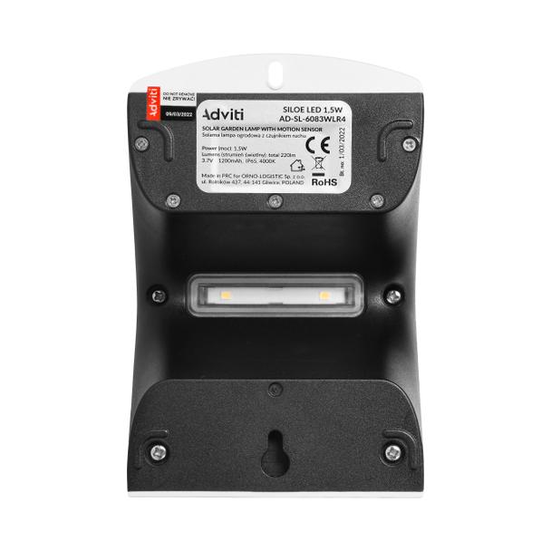 SILOE LED 1,5W, lampa solarna z czujnikiem ruchu 120st, 190lm, IP65, 4000K, 1200mAh, podwójne źródło AD-SL-6083WLR4 ORNO
