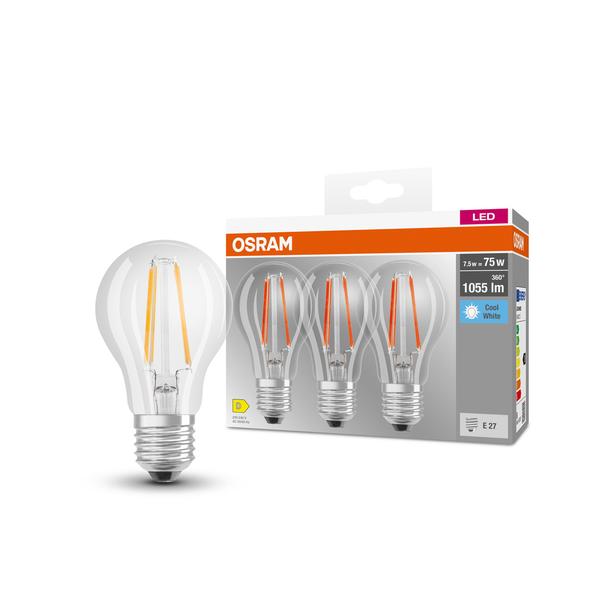 Żarówka LED x3 A60 E27 7.5W = 75W 1055lm 4000K Neutralna 300° BASE Osram