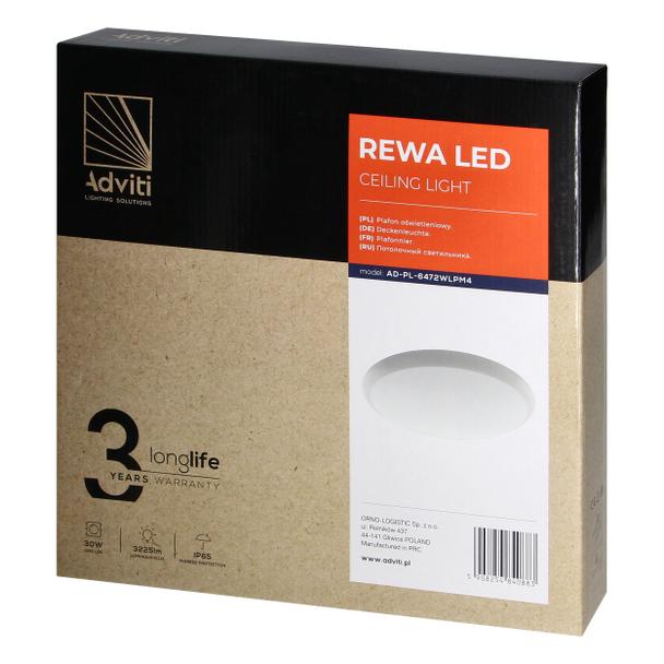 REWA plafon LED 30W, 3225 lm, 4000K, klosz PC, IP65 AD-PL-6472WLPM4 ORNO