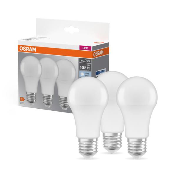 Żarówka LED x3 A60 E27 10W = 75W 1055lm 4000K Neutralna 150° BASE Osram