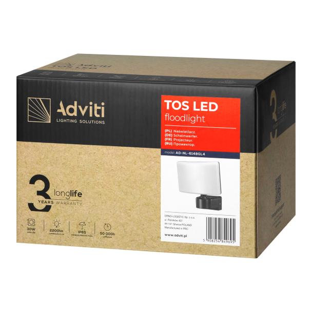 TOS LED 30W naświetlacz ogrodowy LED, 2200lm, IP65, 4000K, PC, szary AD-NL-6148GL4 ORNO