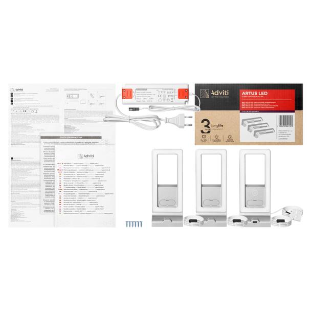 ARTUS zestaw 3 lampek podszafkowych LED, 3x3W, 3x225lm, 4000K, z włącznikiem dotykowym i USB, szare AD-OM-6475L4/G ORNO