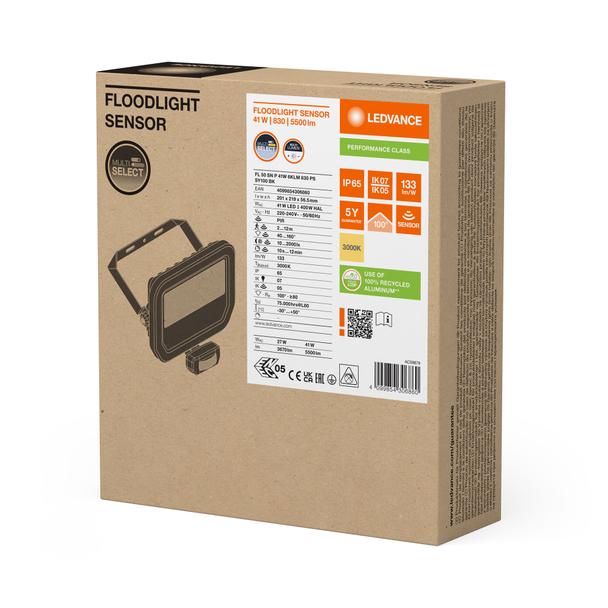 Naświetlacz LED z czujnikiem ruchu FLOODLIGHT sensor PFM G4 27W41W IP65 3000K 133lm/W czarny LEDVANC