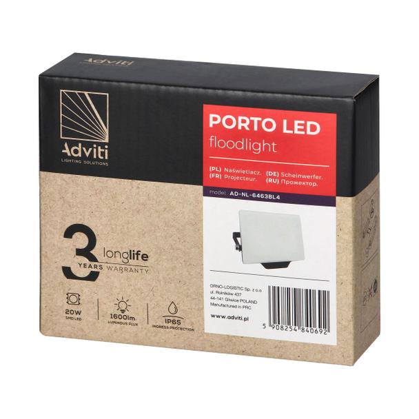 PORTO LED 20W naświetlacz bezramkowy, 1600lm, IP65, 4000K, aluminium + poliwęglan AD-NL-6463BL4 ORNO