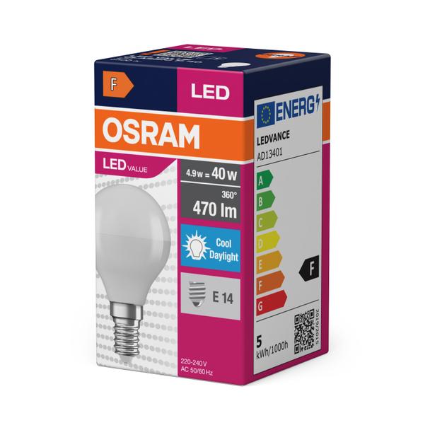 Lampa LED VALUE Classic P40 non-dim plastik 4,9W 865 E14
