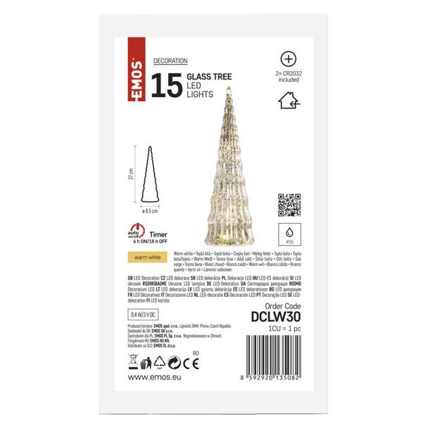 Dekoracje 15 LED drzewko 27cm 2x CR2032 ciepła biel IP20 timer DCLW30 EMOS