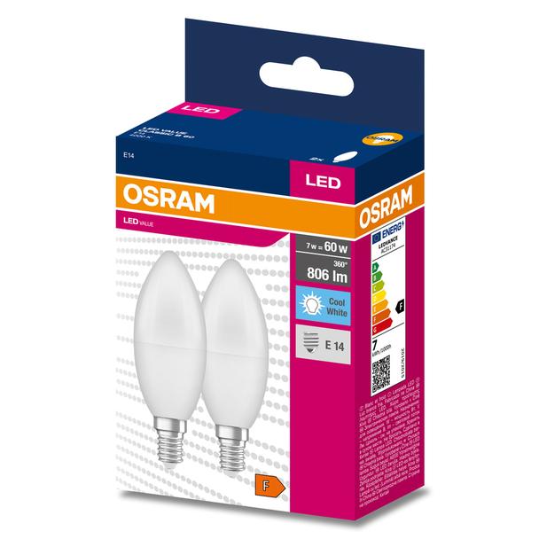 Żarówka LED x2 B39 Świeczka E14 7.5W = 60W 806lm 4000K Neutralna 200° VALUE CLASSIC Osram