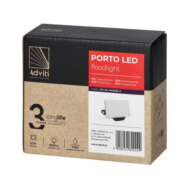 PORTO LED 10W naświetlacz bezramkowy, 800lm, IP65, 4000K, aluminium + poliwęglan AD-NL-6462BL4 ORNO