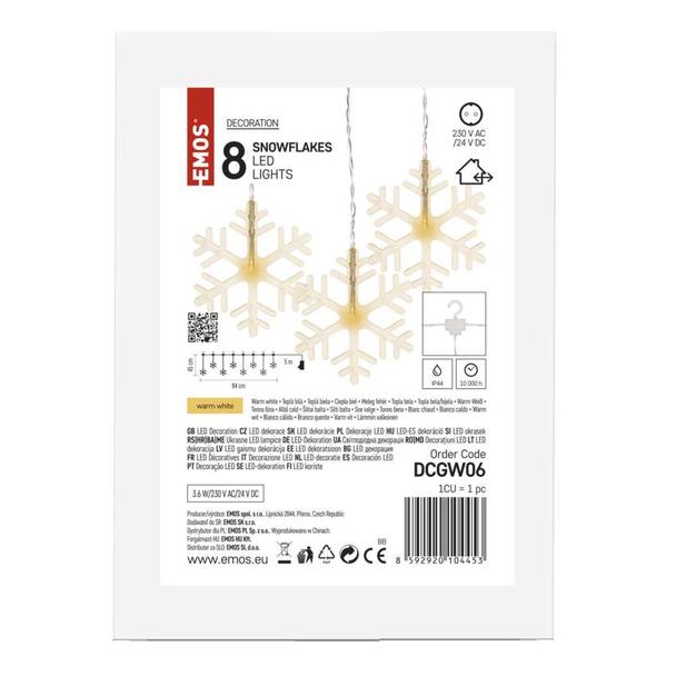 Girlanda świąteczna 8 LED sople śnieżynki 45x84 cm ciepła biel IP44 DCGW06 EMOS