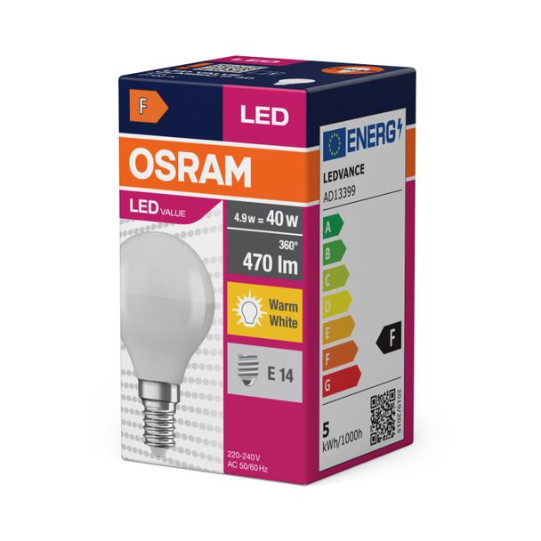 Lampa LED VALUE Classic P40 non-dim plastik 4,9W 827 E14