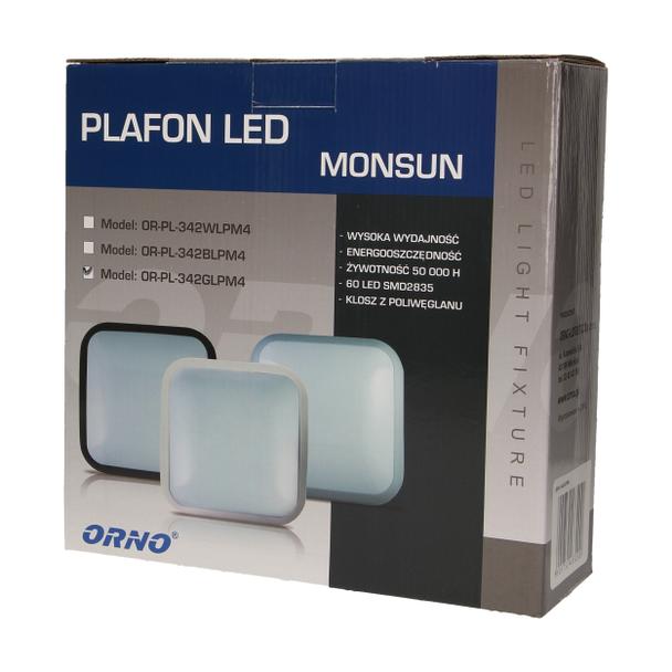 Plafon MONSUN LED 60 SMD2835, szary, IP66, klosz poliwęglan mleczny OR-PL-342GLPM4 ORNO