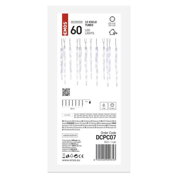 Lampki świąteczne sopel 60 LED 3,6 m zimna biel IP44 DCPC07 EMOS