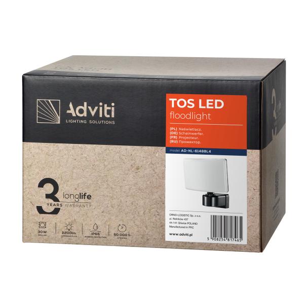 TOS LED 30W naświetlacz ogrodowy LED, 2200lm, IP65, 4000K, PC, czarny AD-NL-6148BL4 ORNO