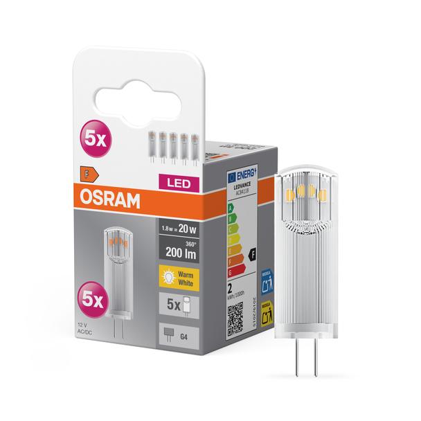 Żarówka LED x5 Kapsułka G4 1.8W = 20W 200lm 2700K Ciepła 12V 320° BASE Osram