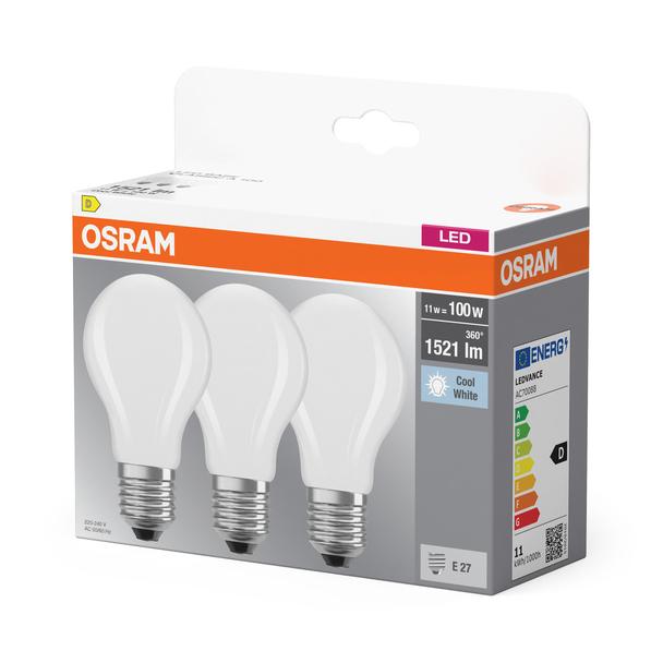 Żarówka LED x3 A60 E27 11W = 100W 1521lm 4000K Neutralna 300° BASE Osram