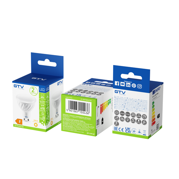 Żarówka LED SMD 2835 GU10 6W 440lm 3000K AC 220-240V 50-60Hz 120st. GTV LD-PC6010-30 GTV Poland