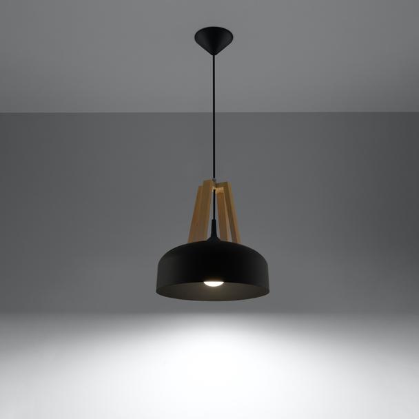 Sollux Lampa wisząca CASCO czarna/naturalne drewno SL.0390