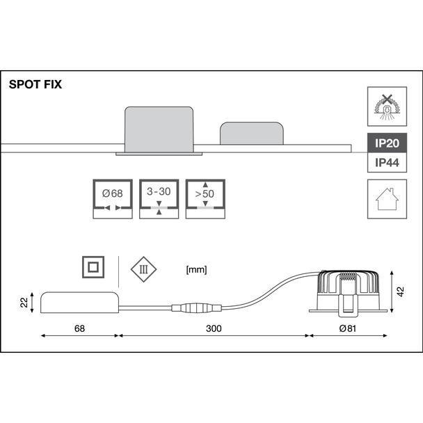 Oprawa SP FIX P 8W 940 PS DIM IP44 WT