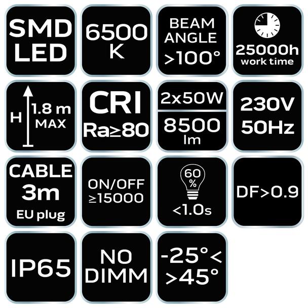 Reflektor podwójny 2x50W SMD LED 9000lm na statywie 1.8m 99-062 GTX Poland