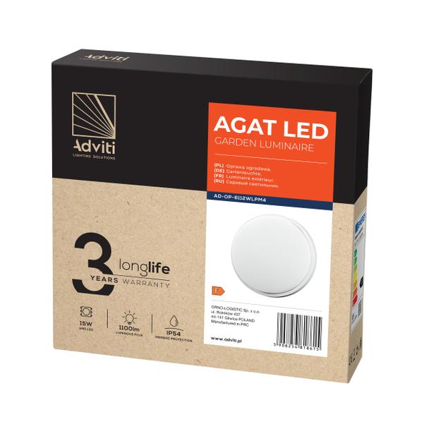 AGAT LED 15W, oprawa ogrodowa, 1100lm, IP54, 4000K, biała AD-OP-6112WLPM4 ORNO