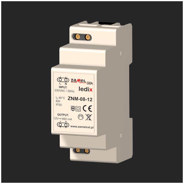 ZASILACZ LED MODUŁOWY 12V DC 8W TYP: ZNM-08-12 LDX10000016 LDX10000016-WPL ZAMEL