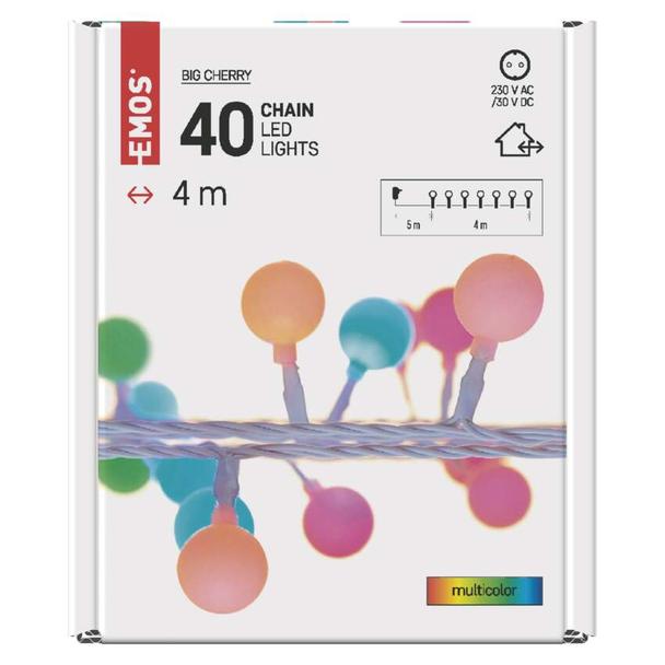Lampki świąteczne kulki 40 LED 4m IP44 multikolor IP44 timer D5AM01 EMOS