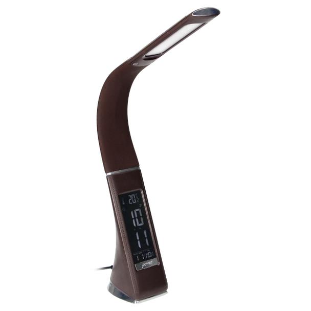 Lampka biurkowa DOLOMIT LED 4000K, 5W DIM z zegarem, imitacja skóry/chrom brązowa DL-12/BR ORNO