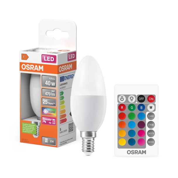 Lampa LED STAR+ CL B RGBWFR 40 dimmable via remote control 4,9W 827 E14