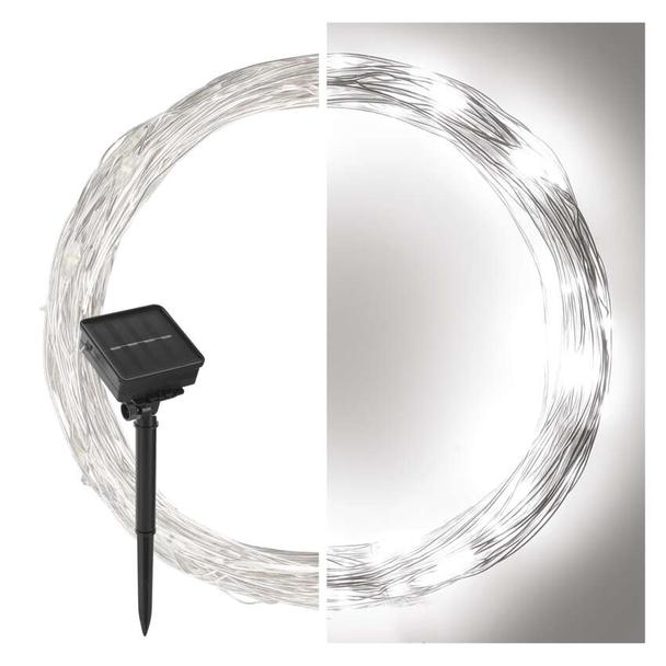 Lampki świąteczne 120 LED nano łezki z panelem solarnym, miedź, 12 m, IP44, zimna biel, timer D3ZC01 EMOS