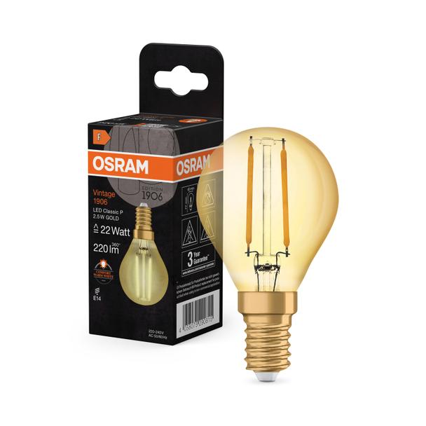 Lampa LED Vintage 1906 CL P Filament szkło przezroczyste GOLD 22 non-dim 2,5W 824 E14