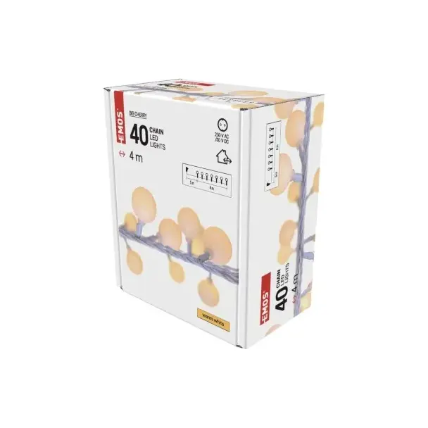 Lampki choinkowe kulki duże 40 LED 4m ciepła biel timer IP44 biały przewód D5AW01 EMOS