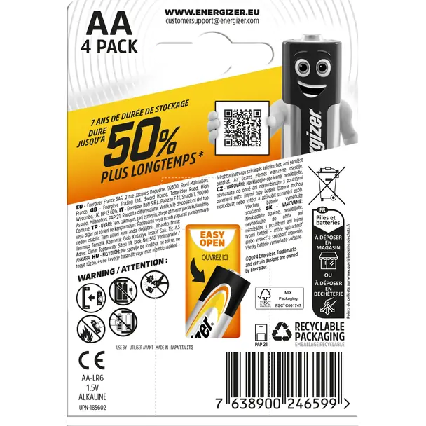 Baterie alkaliczne BASE POWER SEAL AA LR6 /4 szt. ENERGIZER 7,6389E+12 SELVISTA