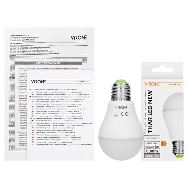 THAR LED 7W A60, żarówka z mikrofalowym czujnikiem ruchu, 825lm, 4000K, E27 SW/MV-5 ORNO